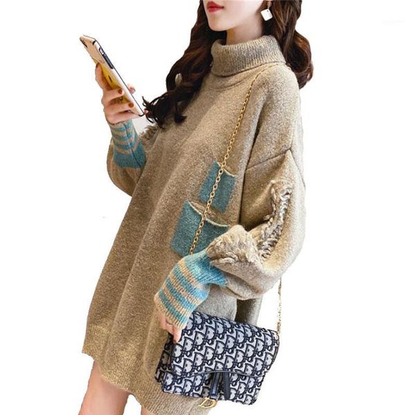 

winter new fashion thickened warm turtleneck female sweater lantern sleeve casual solid color loose fit simple pullover fc10851, White;black