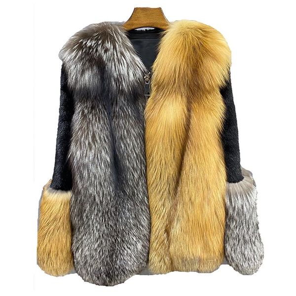 

luxury women winter jackets genuine with real red fur and silver fur jacket winter warm coats female clothes, Black