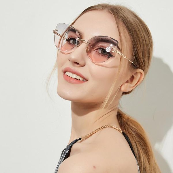 

sunglasses retro personalized metal frame sun glasses progressive colorful lens cat eye borderless crystal texture sunglasses1, White;black