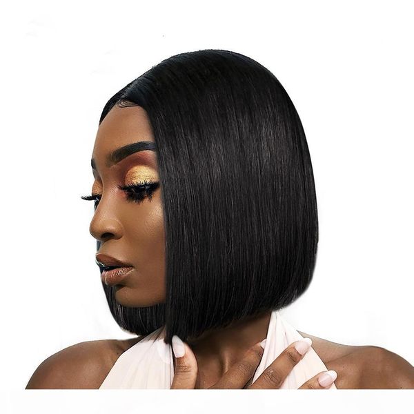 

short lace front human hair wigs for black women brazilian straight remy 4x4 lace closure bob lace wig pre plucked baby hair, Black;brown