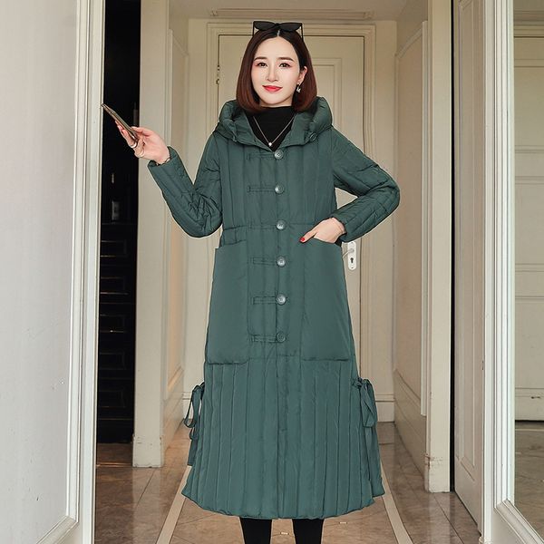 

2021 newplus size women winter jacket x-long hooded cotton padded womens coat thick slim female outwear b2o6, Black