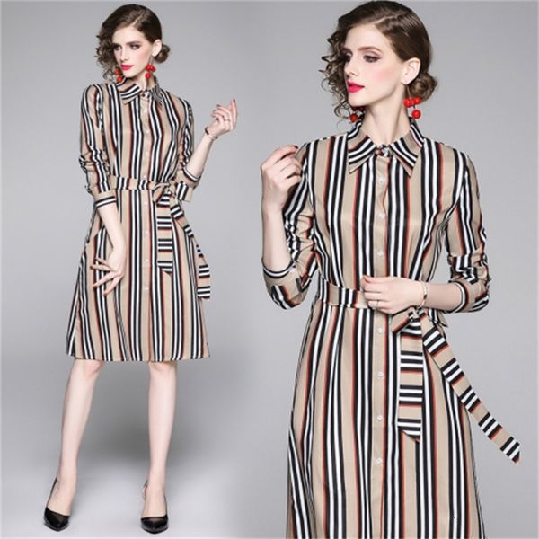 

european dress for women dressed as striped ladies... office dresses long button... luxury broad dresses... ladies'dresses. mp1f, Black;gray