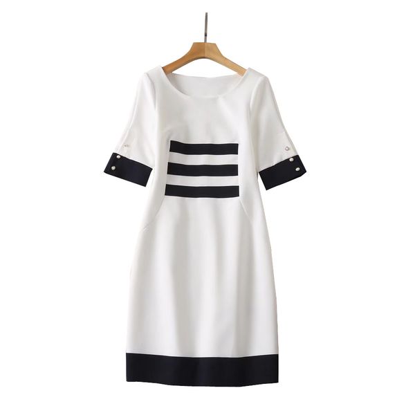 

milan runway dresses 2022 spring summer o neck 1/2 sleeve print panelled women's designer dress brand same style clothing 0301-8, Black