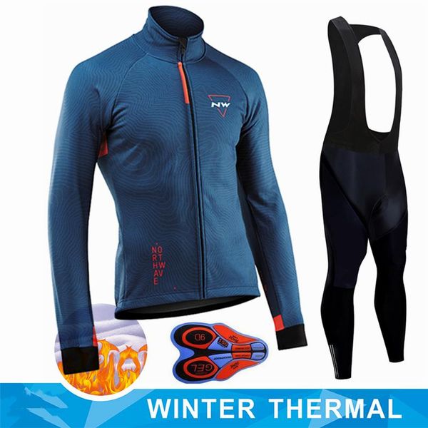 

2020 winter new thermal fleece cycling clothes men's jersey suit quick dry outdoor riding bike mtb clothing warm bib pants set, Black;blue