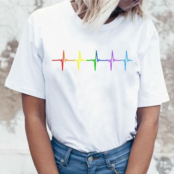 

rainbow t shirt women aesthetic graphic harajuku ulzzang 90s 2021 grunge kawaii summer tee shirt female o neck korean, White