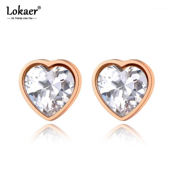 

lokaer sparkling titanium stainless steel cubic zirconia love heart wedding earrings for women cz crystl earrings jewelry e200961, Golden;silver