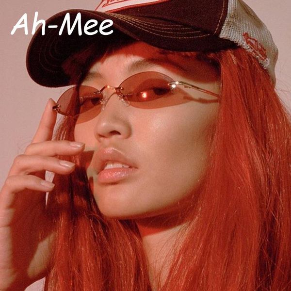 

sunglasses small oval men women retro metal frame vintage rimless brand designer tiny round female shades sun glasses uv400, White;black