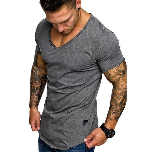 

2020 new style mens short sleeve summer t shirt slim fit cotton v collar t shirts for men size to m-2xl men's fitness tees1, White;black