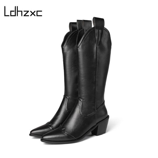 

ldhzxc 2020 autumn winter news knee high women motorcycle boots thick heel platform female wedding high heel boots snow, Black