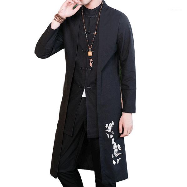 

5xl black long jacket men chinese style coat mens fashion casual jaqueta autumn new style trench coats1, Tan;black