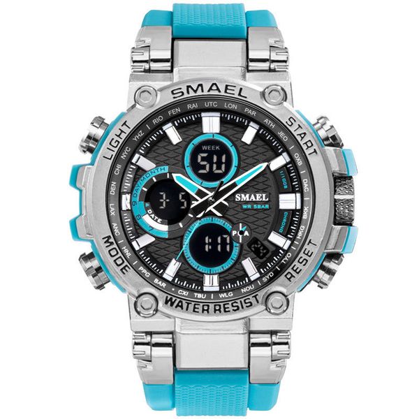 

wholesale new smael 46mm 1803 quartz ditigal luminous watch mens student multifunction black metal blue strap sport watches a09a9, Slivery;brown