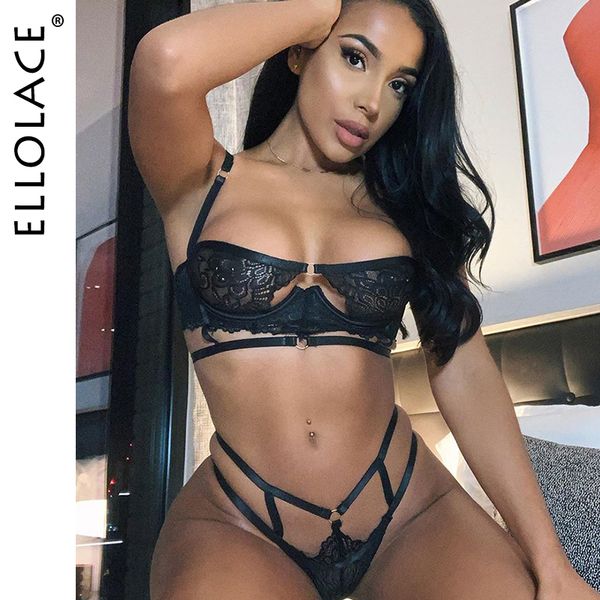 

ellolace lingerie set lace push up underwear set women female underwire bra and party set transparent lingerie feminina c1114, Red;black