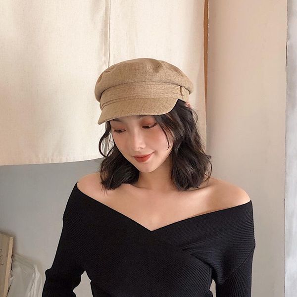 

berets boinas para mujer czapka zimowa female korean casual all-match flat-breathable linen navy hat gorras planas hut damen chapeu, Blue;gray