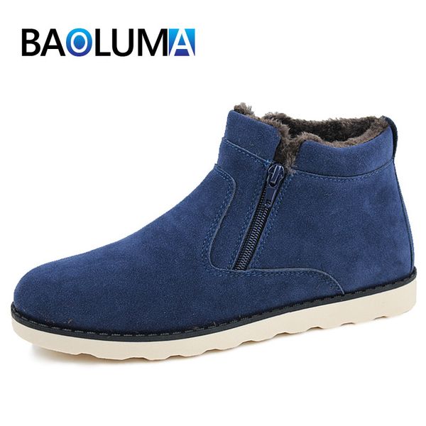 

классический мужской snow boots плюшевые теплый мужской зимних сапог на молнию дизайн голеностопного открытого удобный 37-47, Black