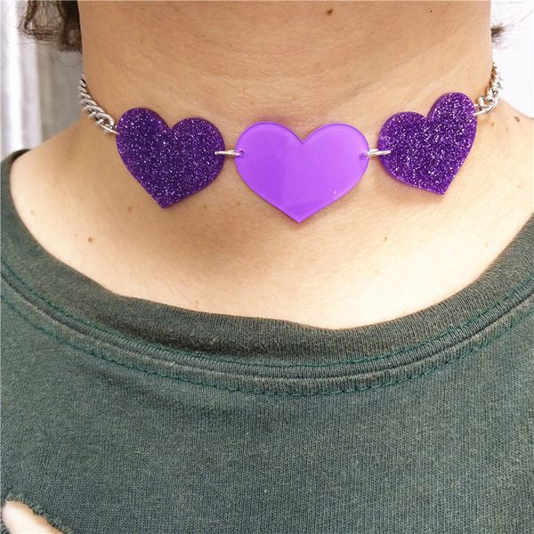 

new glitter pruple peach heart chokers necklace for women fashion woman chain jewelry accessories, Silver