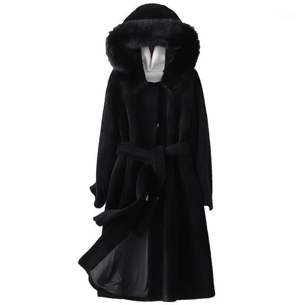 

fur collar real fur coat female 100% wool jacket autumn winter coat women clothes 2019 vintage sheep shearling zt46841, Black
