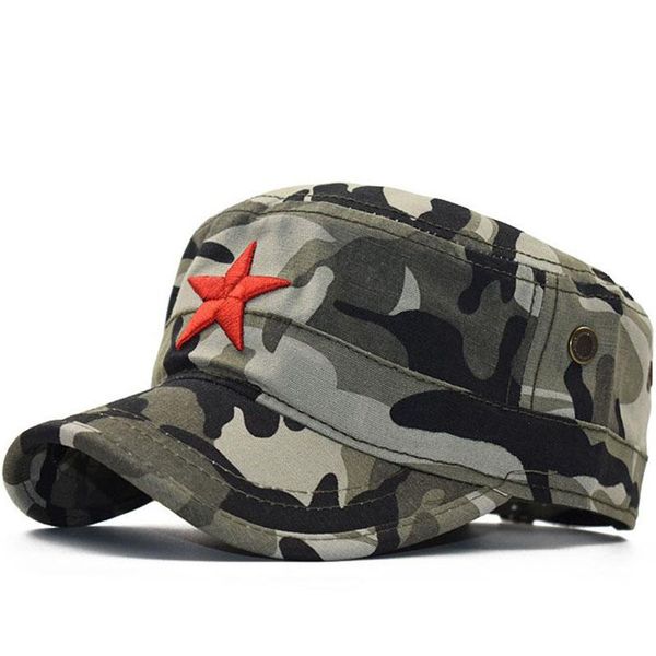 

simple classic camouflage men five stars 3d embroidery military caps army cadet hats cotton adjustable flat patrol cap wmtlav xhlove, Black;white