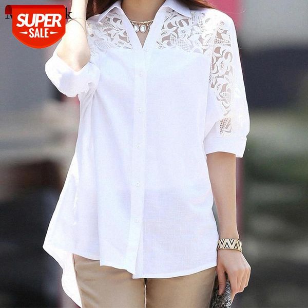 

new summer short sleeve cotton white women blouse v-neck plus size blouses women casual lace button female shirts 2589 50 #ap2g
