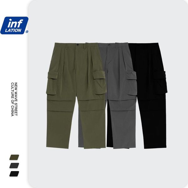 

inflation hip hop men casual pants streetwear loose fit male casual pants fw collection men trousers with pockets 3220w20, Black