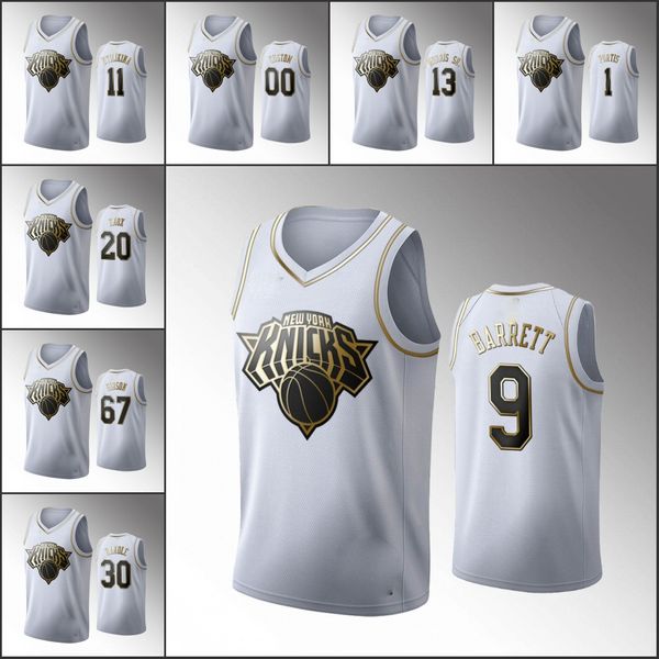 

нью-йорк колебание мужчины rj barrett julius randle bobby portis frank ntilikina white nba 2020 golden edition custom basketball jersey, Black