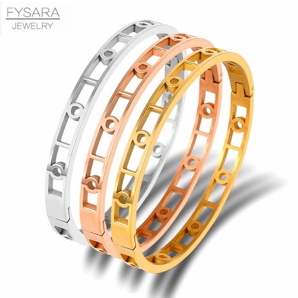 

fysara classic design hollow round circle bracelets bangles titanium steel bangle gold jewelry for women bijoux bbydwe bdehome, Black