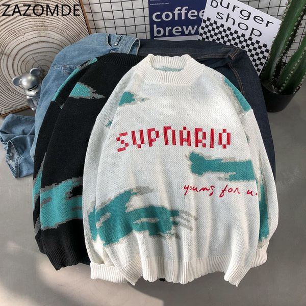 

zazomdemens sweaters winter mountains oversize hip hop streetwear harajuku autumn winter thick pullover men sweaters c1222, Black
