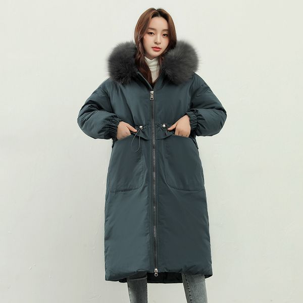 

2021 newoversized winter jacket women long thicken fur hooded female coat big pockets womens clothing epfg, Black