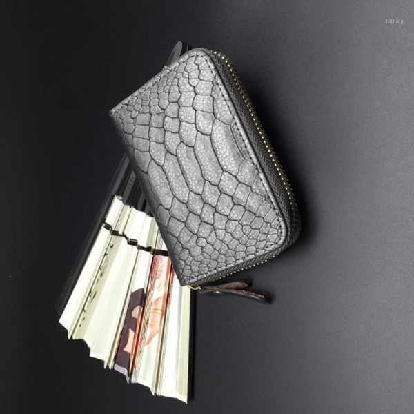 

new fashion small change card package cow leather litchi pattern slot bank credit holder business wallet1, Brown;gray