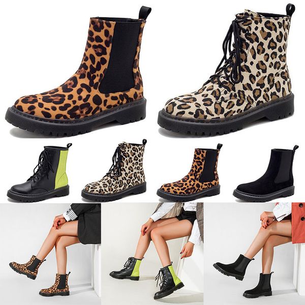 

new wholesale fashion womens boots balck leopard green color matching slip-on thick flat bottom winter boot lace-up booties outdoor 35-40