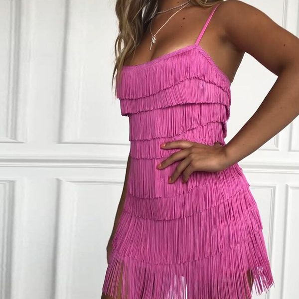 

2021 new tassel strapless girly spaghetti mini white party dress with no back dressed as summer advc, Black;gray