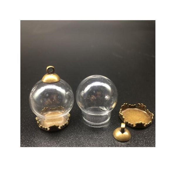

3 sets 20*15 mm clear round glass globes bubble metal flower base tray jewelry finding cap necklace vial pendant wishing bbytxk, Black