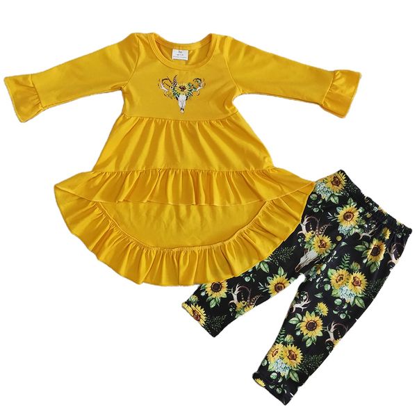 New Design Toddler Neonate Set Abiti autunnali Tunica Top Legging Pantaloni Girasole Stampa Abiti firmati per bambini Abbigliamento da boutique per ragazze