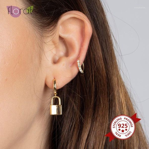 

punk gold silver lock 925 sterling silver small hoop earrings minimalist padlock huggie hoops fashion earrings jewelry1, Golden;silver