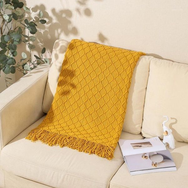 

blankets for sofa bed home decor grid living room sleeping office travel soft cozy throw blanket lightweight with tassels acrylic knitted1