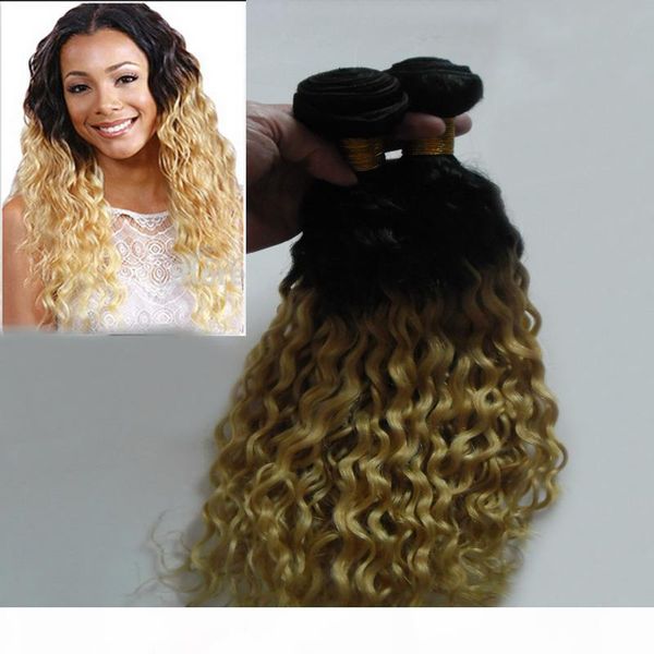

blonde hair weave bundles ombre 1 bundles non-remy 200g 1b 613 brazilian kinky curly virgin hair double weft, Black
