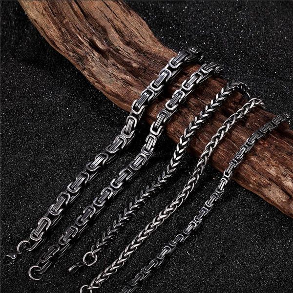 

link, chain mkendn mens vintage 5-10mm stainless steel byzantine curb cuban link bracelets for men hip-hop wrist jewelry gifts, Black