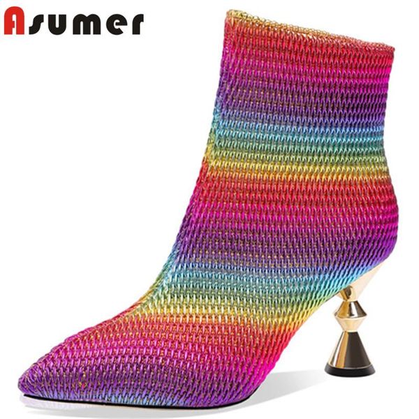 

asumer 2020 new fashion party wedding shoes women ankle boots multicolor sequined strange high heel night club shoes woman, Black