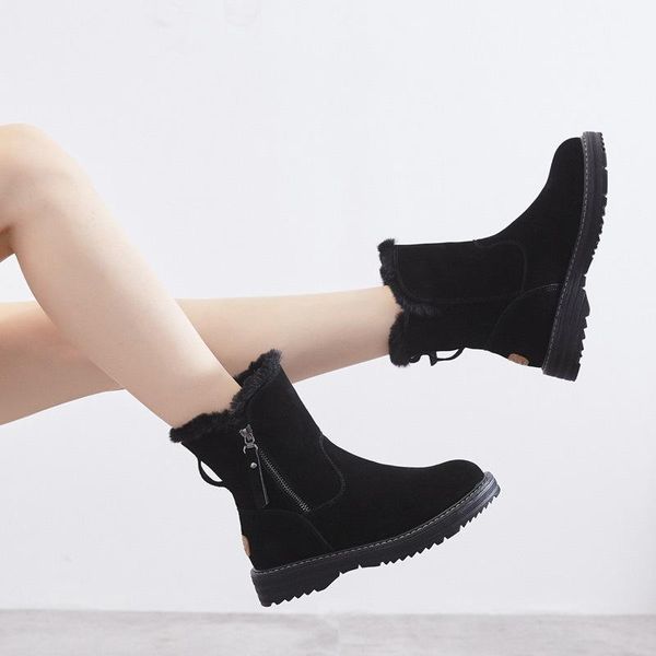

boots uvwp fashion snow women genuine leather warm winter mid-calf shoes for height increasing shoe1, Black