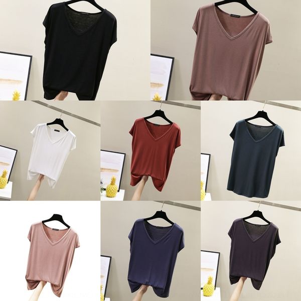 

wjbrf ejsez modalwomen топ shirtt-рубашка 2020 лета корейских женщин новый v-образный вырез блузки тонкий основывая топ моды одежды рукавов, White