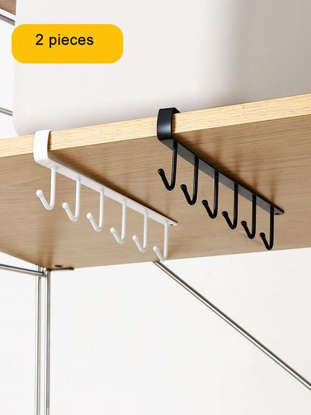 

black/white iron 6 hooks cup holder hanging bathroom hanger kitchen organizer cabinet door shelf removed storage rack home decor