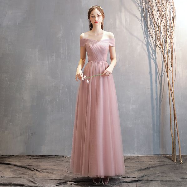 

Robe De Soiree Dusty Pink Simple Gown Bridesmaid Dresses Long Elegant Mismatched Wedding Vestido Longo Formal Party Prom Dress