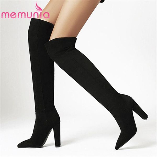 

boots memunia est thigh high over the knee women slim stretch pointed toe heel party night club shoes, Black