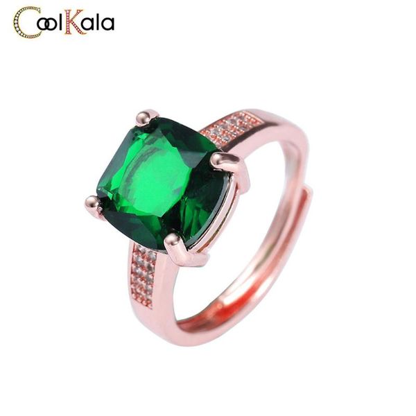 

coolkala new quality high end square tourmaline ring with rose gold plating for women, Slivery;golden