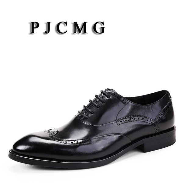 

pjcmg new handmade black/red/brown/coffee carved solid genuine leather lace-up pointed toe business men oxford wedding shoes