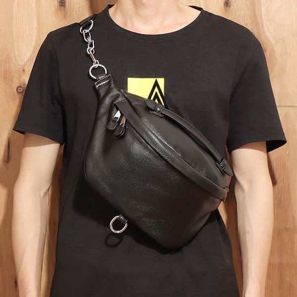 

hbp aetoo new style leather men's layer calfskin chest bag simple personality belt bag casual fashion one-shoulder messenger bag