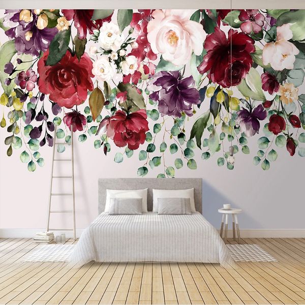 Individuelle Fototapete 3D-Anlage blüht Murals Wohnzimmer Schlafzimmer Romantische Home Decor Floral Wandmalerei Papel De Parede 3 D