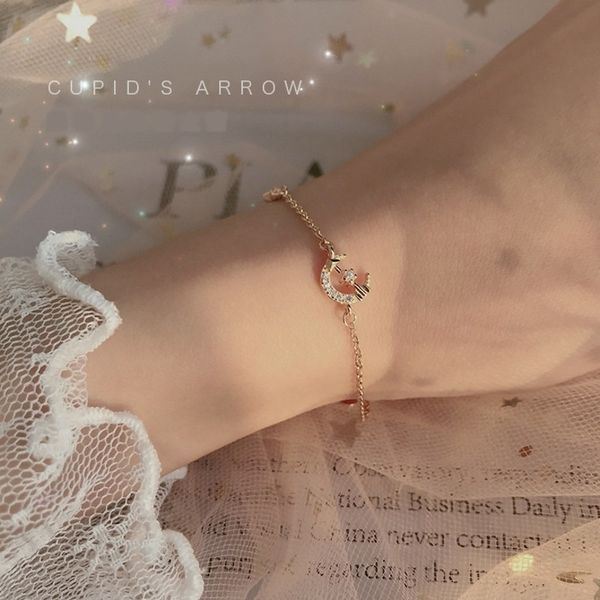 

pure silver love arrow korean bracelet braceletbracelet braceletversion simple personality little girl design ins cool fengsen hand jewelry, Golden;silver