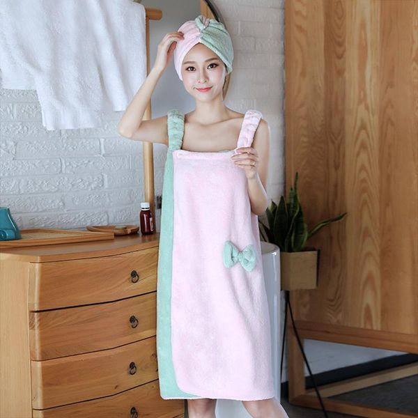 

2pc/set 140cm women's fashion sling bath towel quick-drying night gown lovely bow travel hair fast super absorbent accessories