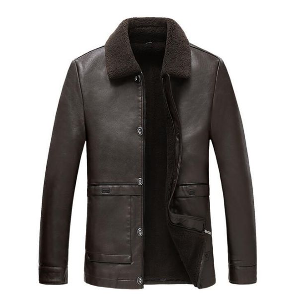 

plus velvet warm motorcycle leather jacket men brown mens faux leather coats single-breasted clothes jaqueta de couro b370, Black
