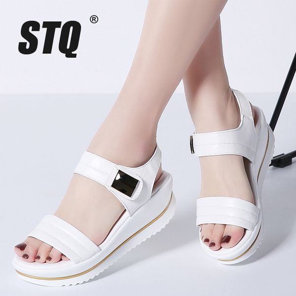 

stq 2020 summer women platform flat sandals shoes women platform sandalias shoes ladies white wedge sandals shoes flipflops 825 t200801, Black